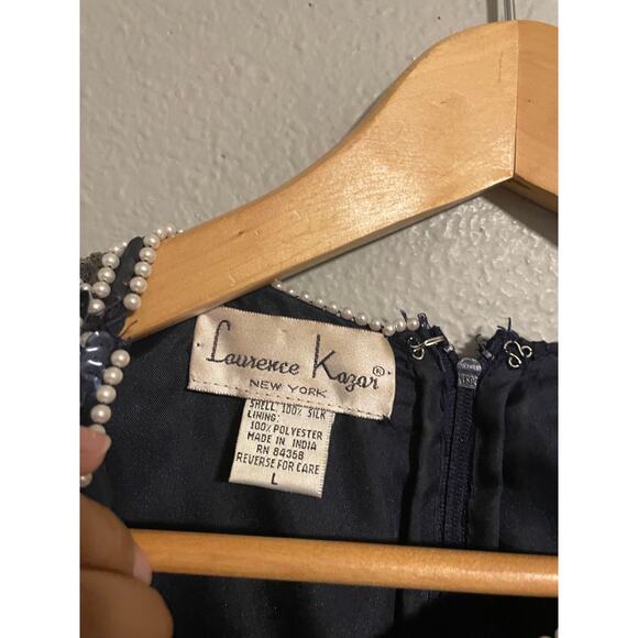 Vintage Laurence Kazar Womens Top Large Navy Silk Beaded Sequin Art Deco Wacky - Picture 2 of 7